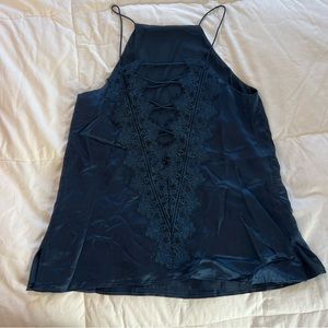 Cami NYC Charlie V-Neck Silk Lace Blouse | Navy Blue | Size Small